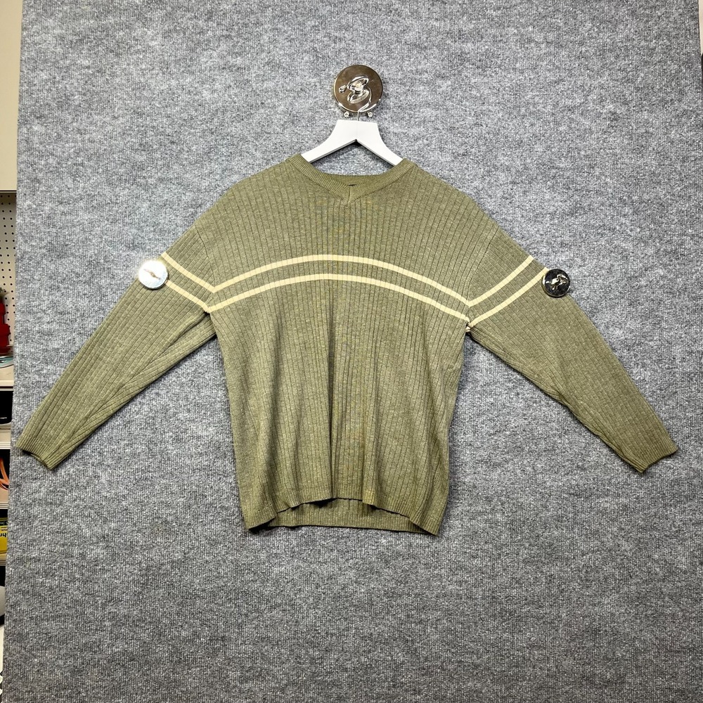 Vintage Daniel K Sweater Men's Olive Green Ribbed Knit V-Neck Pullover - Medium